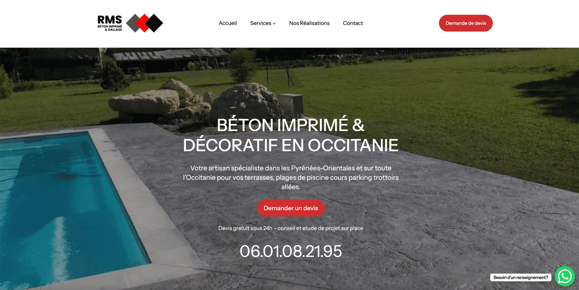 RMS Béton Imprimé — Site internet créé par Fibroweb, agence web à Perpignan